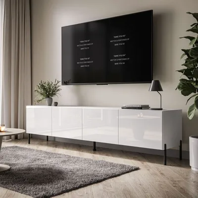 Produktbild von RTV-Schrank COLGANTE 200 Weiß, Schwarze Metallbeine
