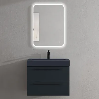 Produktbild von doporro Badmöbel-Set Waschbeckenunterschrank mit Soft-Close in Matt Anthrazit 73x48x60cm Waschplatz komplett Set inkl. Mineralguss-Waschbecken in matt Anthrazit und Led-spiegel Quadratto