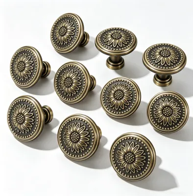 6 antike Bronze-Schrankknöpfe, Vintage Schubladengriffe
