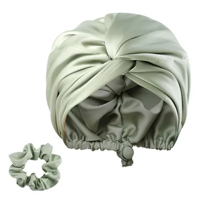 Produktbild von Seidenhaube zum Schlafen, Doppellagige Satin  Seidenhaube für Damen mit alle Haartypen, Grün
