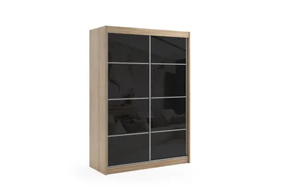 Produktbild von ALTDECOR Kleiderschrank mit Lacobel-Schiebetüren, kugelgelagerte Führungsschienen und Aluminium-Leisten - VIVONA - 150 cm - Hellbraun/Schwarz