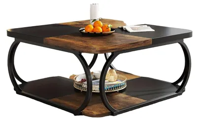 Zdjęcie produktu dla stolik kawowy - stolik do salonu - stolik pomocniczy - stolik do salonu - stolik do salonu - kwadratowy design - 2 poziomy przechowywania