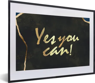 Produktbild von MuchoWow® Gerahmtes Poster Zitat - Motivation - Gold - Schwarz 40x30 cm - Poster mit Schwarzem Bilderrahmen Wandposter Rahmen Foto Bilder - Bilderrahmen - Poster im Rahmen