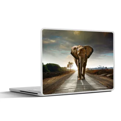Produktbild von MuchoWow® Laptop Aufkleber Sticker Cover Elefant - Straße - Tiere - Sonnenuntergang - Landschaft 30x22 cm - Laptop-Sticker