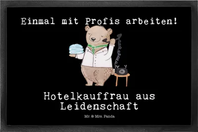 Produktbild von Mr. & Mrs. Panda Schuhabstreifer Hotelkauffrau Leidenschaft 40 x 60 cm - Schwarz - Geschenk, Spruch, Schmutzfangmatte, Hotelier, fußmatte, Lustig, Bodenvorleger, Witzig