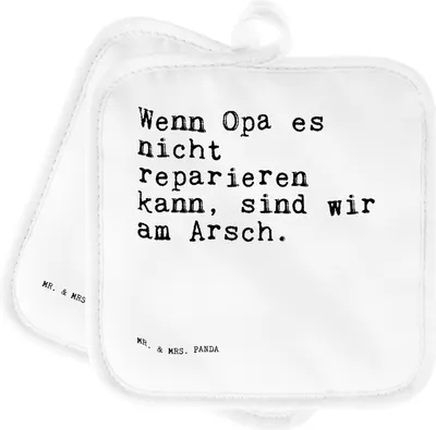 Produktbild von Mr. & Mrs. Panda Topflappen Wenn Opa es nicht... - Weiß - Geschenk, Opi, topfhalter, Set, Kochlappen, Topfuntersetzer, Papa, Sprüche, bester, 2er