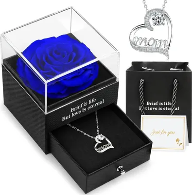 Immagine prodotto di Scatola regalo rosa eterna con collana mamma, blu