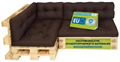 Obrázek produktu pro Pillows24 - Polštáře na palety odolné proti vodě a UV záření - SADA 6 | Polštáře na europalety 120x80 - Nábytek z palet - Venkovní/venkovní, hnědá