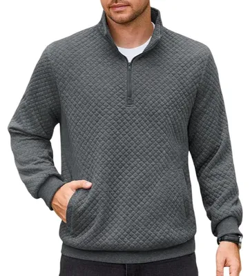 Produktbild von Herren Pullover Waffelstrick Rollkragen Langarm Reißverschluss Elegant Stilvoll Grau M