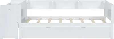 Produktbild von Flieks Kinderbett 90x200cm mit Ausziehbett, Einzelbett Holzbett mit Schreibtisch und Regal, Klassisches Bett für Kinderzimmer, Weiß