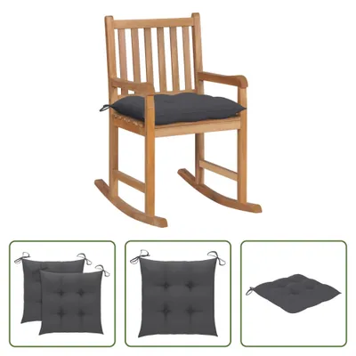 Produktbild von The Living Store Schaukelstuhl mit Anthrazit Kissen Massivholz Teak