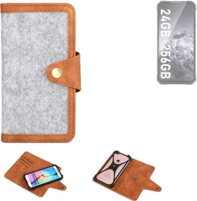 Produktbild von K-S-Trade Handyhülle kompatibel mit iiiF150 Air1 Ultra+ Schutzhülle Filz-Hülle Kunst-Leder hellgrau braun (1x)