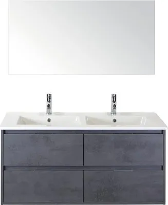 Produktbild von Badmöbelset 3-teilig Doppelbadmöbel Sanox Porto BxHxT 121 x 170 x 51 cm Frontfarbe beton anthrazit mit Waschtisch Kerami