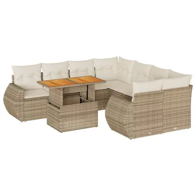 Produktbild von 9-tlg. Garten-Sofagarnitur mit Kissen Beige Poly Rattan