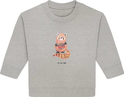 Produktbild von Mr. & Mrs. Panda Organic Baby Pullover Roter Panda 6. - 12. Monat - Heather Grey - Geschenk, Bullover, Lustige Sprüche, Rot, Liebling, Liebe, Herz, Lieblingsmensch