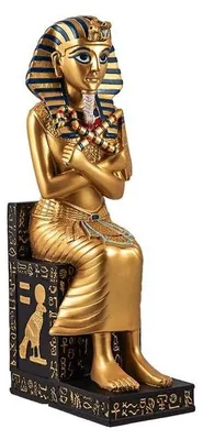 Figur Tutanchamun sitzend, Harz handbemalt, goldfarben, 7x12x28 cm