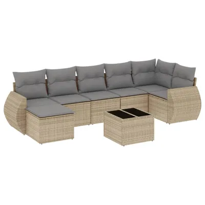 Produktbild von vidaXL 8-tlg. Garten-Sofagarnitur mit Kissen Beige Poly Rattan