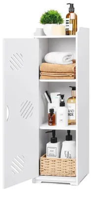 Image de Meuble de salle de bain au sol - Meuble d'angle - Meuble de rangement indépendant - Avec porte et étagères - Plastique - Blanc