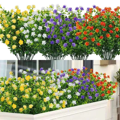 Obrázek produktu pro Umělé květiny, 8 kusů, odolné vůči UV záření, dekorativní keře eukalyptu, výška 35 cm