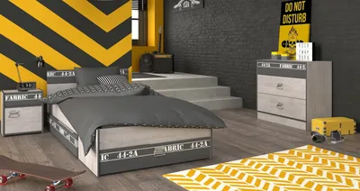 Produktbild von Jugendzimmer-Set >Fabric 14< (3-teilig) Bett, Nachtkonsole, Kommode, in Esche Grau Nachbildung