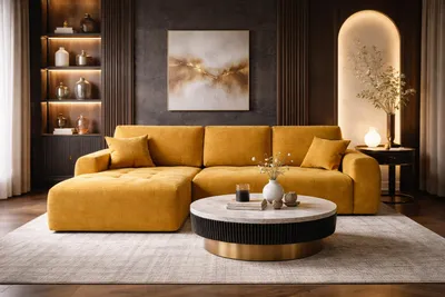 Produktbild von Kaiser Möbel Ecksofa mit Schlaffunktion und Bettkasten L-Form Ivo XL, Veloursstoff Salvador, Gelb, Links