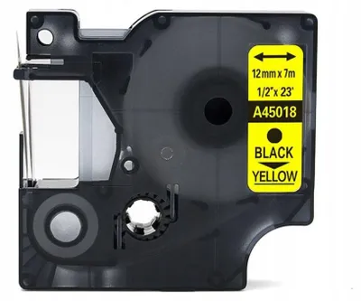 Imagen del producto de Cinta para etiquetadora de 12 mm x 7 m, negra sobre fondo amarillo, laminada – cartucho de repuesto para DYMO D1 45018 S0720580, etiquetas para LabelManager
