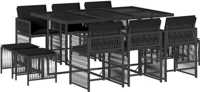 Image de vidaXL Ensemble de jardin 11 pièces avec coussins Noir Poly Rattan