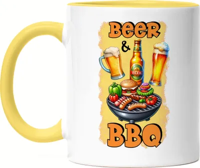 Produktbild von Beer & BBQ Bier Grillen lustiges Bier Spruch Tasse Gelb