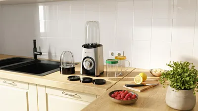 Produktbild von KitchenBrothers Smoothie Standmixer - 2-in-1 - Mixer to Go - 4 Becher - Smoothie Maker To Go - Mini Standmixer - Silber