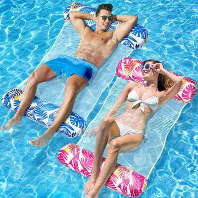 Zdjęcie produktu dla WEARXI Materac dmuchany Pool XL Zestaw 2 sztuk Niebieski | Hamak wodny 4 w 1 dla dzieci i dorosłych
