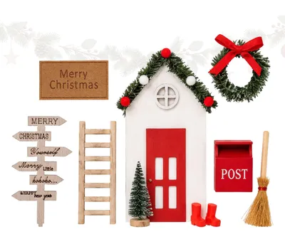 Produktbild von Wichteltür 9 teilig Set aus Sperrholz – Rot, 10,5 x 17,5 cm Weihnachtsdeko