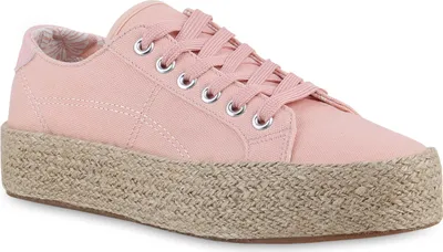 Produktbild von VAN HILL Damen Plateau Sneaker Schnürer Bast Sommer Freizeit Stoff Schuhe 841700, Farbe: Lachs, Größe: 40
