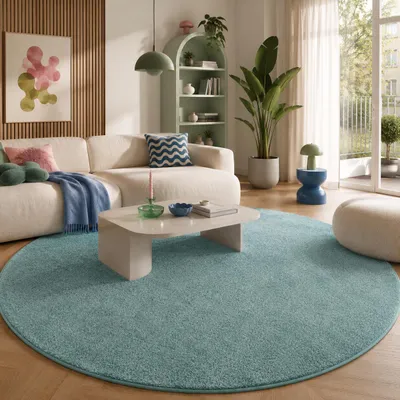 Produktbild von Hochflor Velours Teppich Luna Mintgrün Rund, Größe:400 cm Rund, KI-generiertes Bild