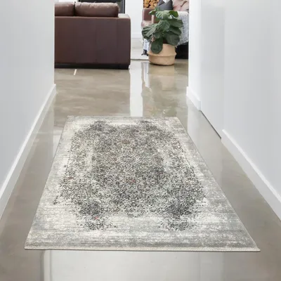 Produktbild von Abstrakt orientalischer Seidenoptikteppich grau-orange Größe - 80x150 cm