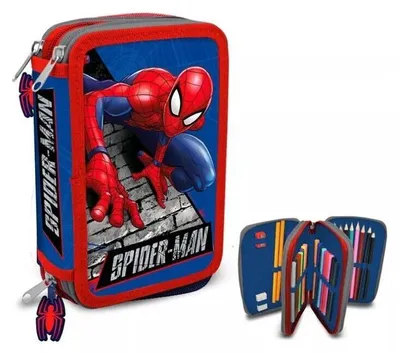Produktbild von Spiderman Bricks gefülltes zweistöckiges Federmäppchen