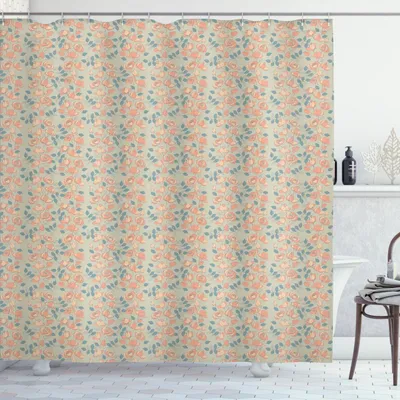 Immagine prodotto di ABAKUHAUS Tenda da doccia con motivi floreali, rose in fiore ripetitive in tonalità pastello primaverili, 175 x 220 cm, grigio giallo verde mare