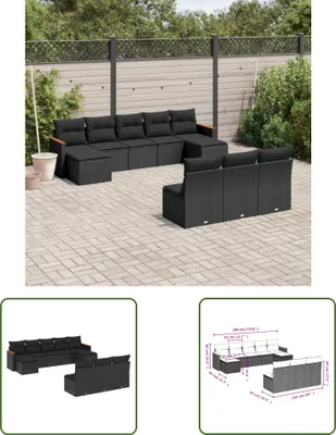 Produktbild von The Living Store 10-tlg. Garten-Sofagarnitur mit Kissen Schwarz Poly Rattan