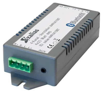 Imagen del producto de Amplificador de audio para automóvil, 4 canales, con Bluetooth y entrada AUX. Diseño compacto