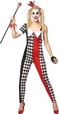 Produktbild von Süsse Harlekin-Frau Damenkostüm Clownfrau schwarz-rot-weiss - S/M