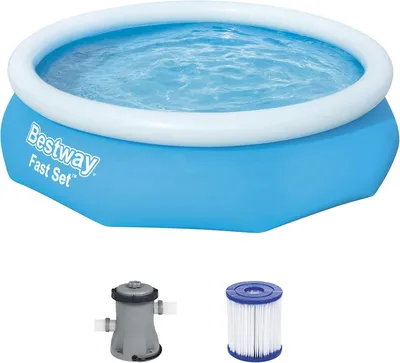 Produktbild von Bestway FastSet Rundpool FastSet Pool Komplettset, Rund, Aufstellpool 305x76cm, Planschbecken Gartenpool mit Pumpe Set, Gross, Aufstellbecken