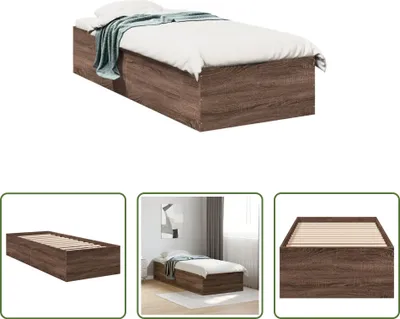Image de The Living Store Cadre de lit marron imitation chêne 90x200 cm bois composite