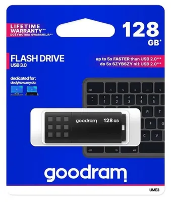 Produktbild von Goodram UME3, 128 GB, USB Typ-A, 3.2 Gen 1 (3.1 Gen 1), 60 MB/s, Kappe, Schwarz