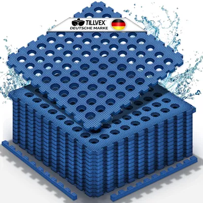 Productafbeelding van tillvex® Pool Bodembeschermingsmat 36 stuks met gaten 51x51cm | Onderlegger Pool & Peuterbadje | Poolmat Bodemmaat Outdoor | Poolonderlaag Bodembescherming Mat Whirlpool Tegels warmte-isolerend, AI-gegenereerde afbeelding