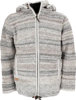 Produktbild von Kuschelige Gefütterte Uni Strickjacke, Mellierte Wolljacke Nepal Jacke - Modell 10, Herren, Grau, Wolle, Größe: XXL