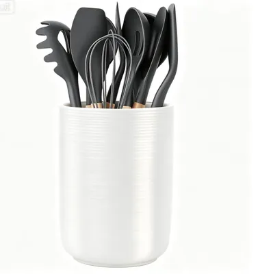 Obrázok produktu pre Držiak na kuchynské náčinie, keramický, biely, kompaktný, určený do kuchyne