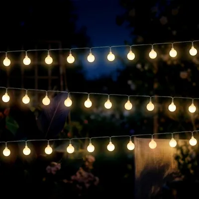 Produktbild von LED Lichterkette 290 cm für Außen und Innen 30 mini Kugeln mit Timer – warm weiß - Kugellichterkette batteriebetrieben mit 8 Funktionen