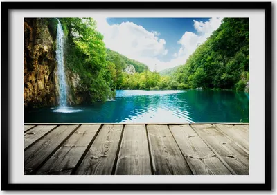 Produktbild von Bild - Bilder - Bilderrahmen - 70 cm x 50 cm - MDF-Rahmen, Wandkunst Wasserfall im Wald