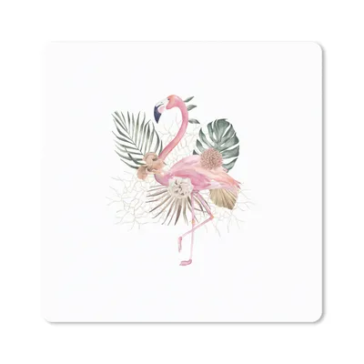 Produktbild von MuchoWow® Mauspad Mousepad Flamingo - Blätter - Blumen - Zeichnung 30x30 cm - Mousepads - Maus Mat - Pad - Mausunterlage - Gaming