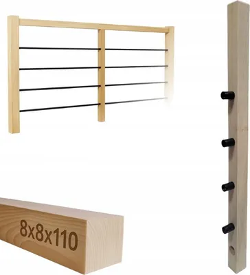 Immagine prodotto di Legno squadrato - Palo di legno - per ringhiere - 8x8x110 cm - Legno di frassino - Kit di montaggio completo - Montaggio di tubi ⌀ 25 mm in posizione orizzontale