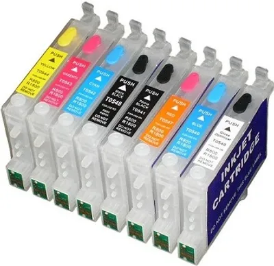 Produktbild von Wiederbefüllbares Tintenpatronen-Set kompatibel mit Epson T0540-0549 mit Auto Reset Chips für R800 / R1800